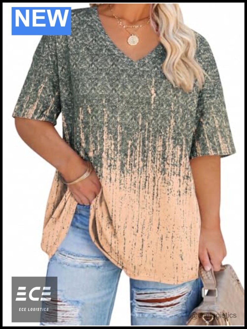 Plus Size V Neck T Shirt Half Sleeve Cotton Tunic Top